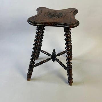 Bijzettafel - Antiek - 19e eeuwse Bobbin Kruk of