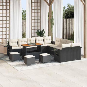 vidaXL Tuinbankenset 14 st Zwart poly rattan, Verzenden, Nieuw, Rotan, 4 zitplaatsen