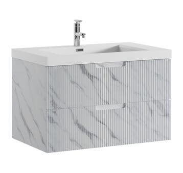Badkamermeubel Set Thermis 80cm Wit Marmer Look Badmeubel, Huis en Inrichting, Badkamer | Badkamermeubels, Verzenden, Nieuw, Wastafelkast