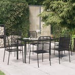 vidaXL 7-delige Tuinset katoenen touw en staal zwart, Verzenden, 6 zitplaatsen, Nieuw, Rvs