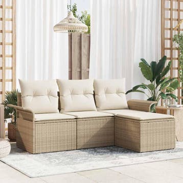vidaXL Tuin Sofa Set 4 st Beige poly rattan, Verzenden, Nieuw, 4 zitplaatsen