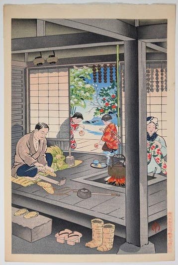 Hiyoshi Mamoru • Boeren Nieuwjaarsfeest • Japanse houtsnede