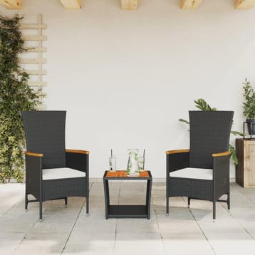 vidaXL 3-delige Tuinset met kussens poly rattan zwart, Verzenden, Nieuw, Tuinset