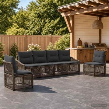 vidaXL Tuinbankenset 6 st Grijs poly rattan, Verzenden, Nieuw, 6 zitplaatsen