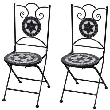vidaXL Opklapbare stoelen, 2 stuks, keramisch, zwart en wit, Tuin en Terras, Tuinstoelen, Verzenden, Nieuw, Metaal