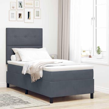 vidaXL Boxspringbed met hoofdeinde Donkergrijs 90 x 200 cm, Verzenden, Nieuw, Grijs, Stof