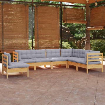 vidaXL 7-delige Loungeset met grijze kussens grenenhout, Verzenden, Nieuw, 7 zitplaatsen, Loungeset