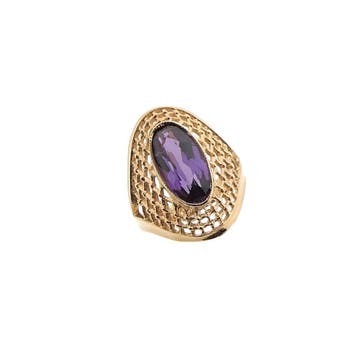 Vintage roségouden ring gezet met synthetische edelsteen, Gebruikt, 19 tot 20, Ophalen of Verzenden, Met edelsteen