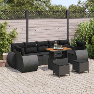 vidaXL Tuinbankenset 10 st Zwart poly rattan, Verzenden, Nieuw, Rotan, Meer dan 8 zitplaatsen
