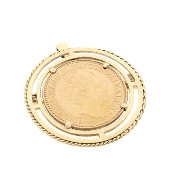 Gouden hanger/broche van 10 gulden munt; Koningin Wilhelm..., Ophalen of Verzenden, Gebruikt, Goud, Overige merken
