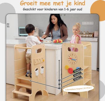 Leertoren - Keukenhulp - Learning Tower - Keukentoren - Met, Verzenden, Zo goed als nieuw