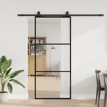 vidaXL Schuifdeur met beslagset 90x205 cm ESG glas zwart, Doe-het-zelf en Verbouw, Verzenden, Nieuw