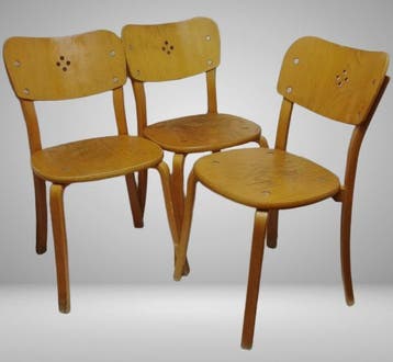 Stoel - Demontabel - Hout- Multiplex - Drie vintage stoelen, Antiek en Kunst