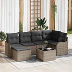 vidaXL Tuin Sofa Set met kussen 7 pcs Grijs Poly riet, Verzenden, Nieuw, Rotan, 7 zitplaatsen