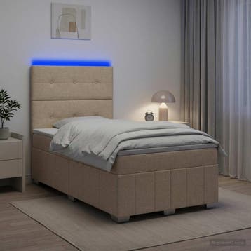 vidaXL LED Boxspring Bed met Matras Crèmekleurig 120 x 190, Verzenden, Nieuw, Twijfelaar, Crème