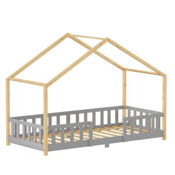 Kinderbed Treviolo huisbed 90x200 cm lichtgrijs en naturel [, Verzenden, Nieuw