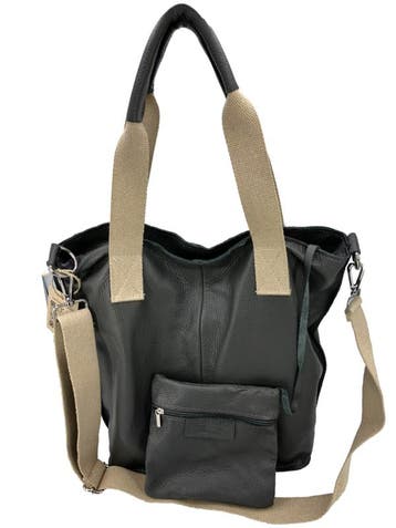 Flores Lederwaren grijs leren shopper met canvas accenten, Verzenden, Nieuw