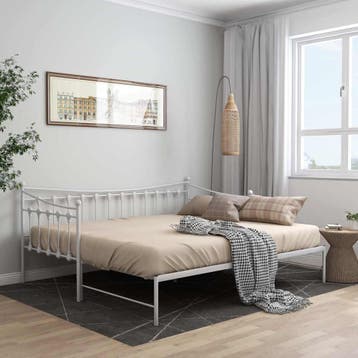 vidaXL Slaapbank uittrekbaar metaal wit 90x200 cm, 90 cm, Eenpersoons, Verzenden, Wit