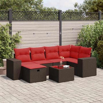 vidaXL 7-delige Loungeset met kussens poly rattan bruin, Verzenden, Nieuw, 6 zitplaatsen, Loungeset