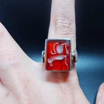 Zilver Ring - Indiase Rode Agaat Signet (Zonder