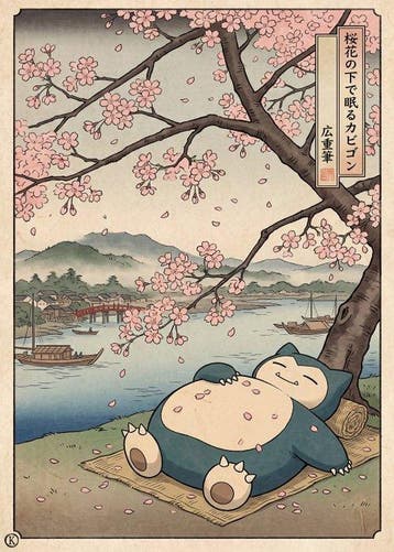 Kleury.art - [XL MATTE PAPER] Snorlax Beneath the Sakura, Nieuw