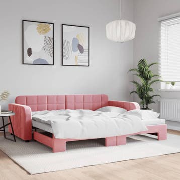 vidaXL Slaapbank met onderschuifbed 90x200 cm fluweel roze, 90 cm, Eenpersoons, Verzenden, Nieuw