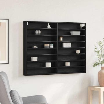 vidaXL Vitrinekast Muurmontage Zwart Eiken 100 x 8,5 x 75 cm, Verzenden, Nieuw