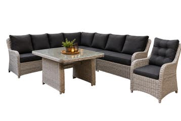 Showroommodel Bilbao hoek dining loungeset 7-delig wit grijs, Tuin en Terras, Ophalen of Verzenden, Nieuw