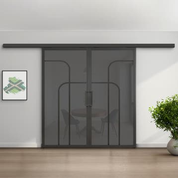 Dubbele stalen schuifdeur koofsysteem Zwart 4 Vlaks rond Roo, Nieuw, Metaal, 75 tot 150 cm, 150 tot 225 cm