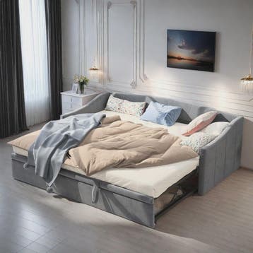 Uitschuifbare Daybed Sofa Bed 90/180x200 cm - Gestoffeerd Sl, Huis en Inrichting, Slaapkamer | Bedden, Verzenden, Nieuw