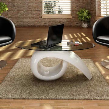 vidaXL Salontafel met ovaal glazen tafelblad hoogglans wit, Huis en Inrichting, Verzenden, Nieuw, Ovaal, Glas