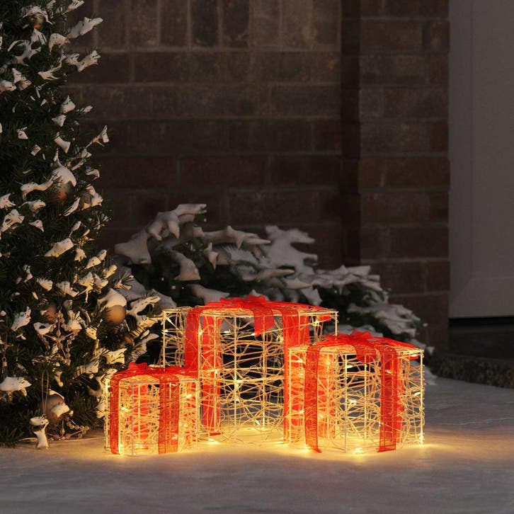 vidaXL Cadeau Doos met 60 LED 3 pcs Warmwit 20 x 20 x 20 cm, Diversen, Kerst, Nieuw, Verzenden