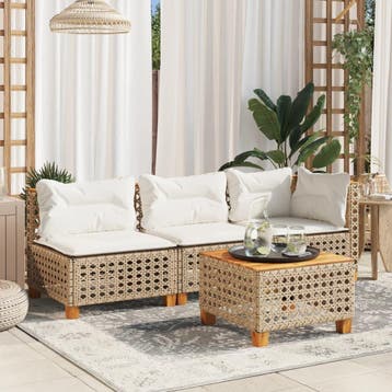 vidaXL Tuinbank 3-zits met kussens poly rattan beige, Verzenden, Nieuw