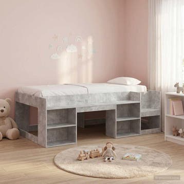 vidaXL Jeugd bedframe met opbergruimte Betongrijs 90 x 190, Verzenden, Nieuw, Bruin, Hout
