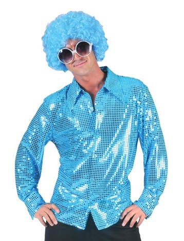 Disco blouse paillet aqua, Kleding | Heren, Carnavalskleding en Feestkleding, Ophalen of Verzenden, Nieuw