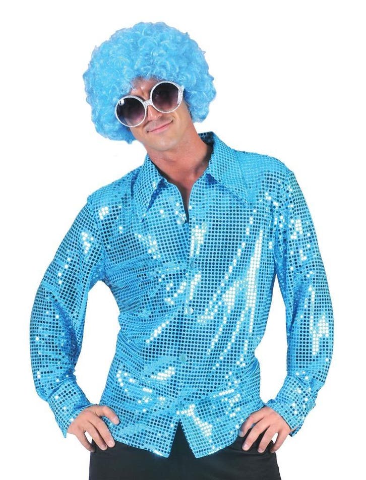 Disco blouse paillet aqua, Kleding | Heren, Carnavalskleding en Feestkleding, Nieuw, Ophalen of Verzenden