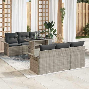vidaXL Tuin Sofa Set 7 st Lichtgrijs poly rattan, Verzenden, Nieuw, Rotan, 7 zitplaatsen