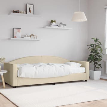 vidaXL Slaapbank met matras 80x200 cm stof crèmekleurig, Eenpersoons, Verzenden, Nieuw, 80 cm