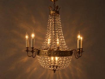 Plafondlamp - Majestueuze hanglamp van kristal en, Antiek en Kunst
