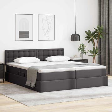 vidaXL Opbergbed met LED met matras Grijs 180 x 200 cm Nep, Verzenden, Nieuw, Grijs, Overige materialen