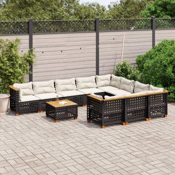 vidaXL 11-delige Loungeset met kussens poly rattan zwart, Verzenden, Nieuw, Loungeset