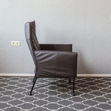 4x Montis Charly Fauteuil Antraciet-Bruin Leder – Zwart/Dop, Huis en Inrichting, Ophalen, Minder dan 75 cm, Zo goed als nieuw