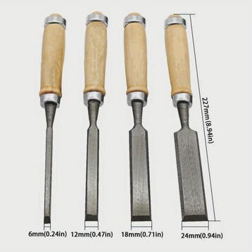 Set van 4 Beitelhoutbeitels met Beukenhouten Handvat - 8/12/, Verzenden