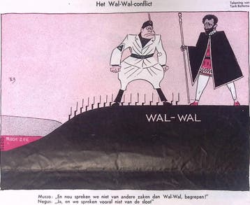 Het Wal-Wal-conflict op spotprent (lijst optie, Lithos), Antiek en Kunst, Verzenden