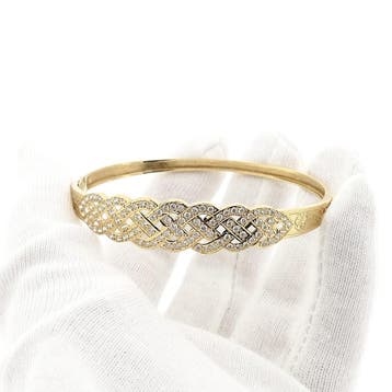 Gouden slavenarmband met zirconia, Gebruikt, Ophalen of Verzenden, Met edelsteen, Goud