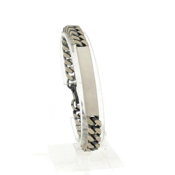 Zilveren robuuste gourmetschakel armband met graveerplaatje, Ophalen of Verzenden, Gebruikt, Zilver, Zilver
