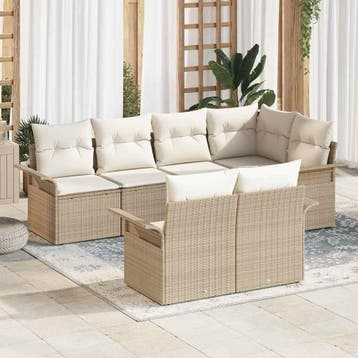 vidaXL Tuin Sofa Set 7 st Beige Poly riet, Verzenden, Nieuw, Rotan, 7 zitplaatsen