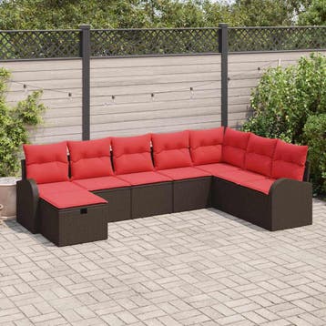 vidaXL Bankstel met kussen met opslag Bruin en Rood poly, Verzenden, Nieuw, Rotan, 8 zitplaatsen