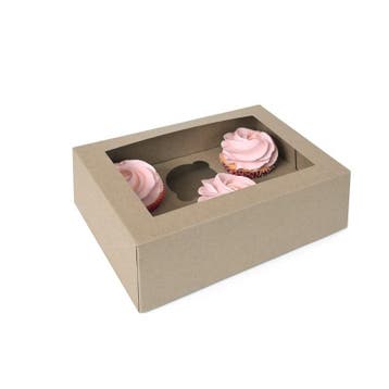 HoM Cupcake Doosje 6 Kraft (incl. tray met venster) 100st., Verzenden, Nieuw