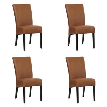 Set van 4 Leren eetkamerstoelen Just - Rancho Cognac, Huis en Inrichting, Ophalen of Verzenden, Nieuw, Leer